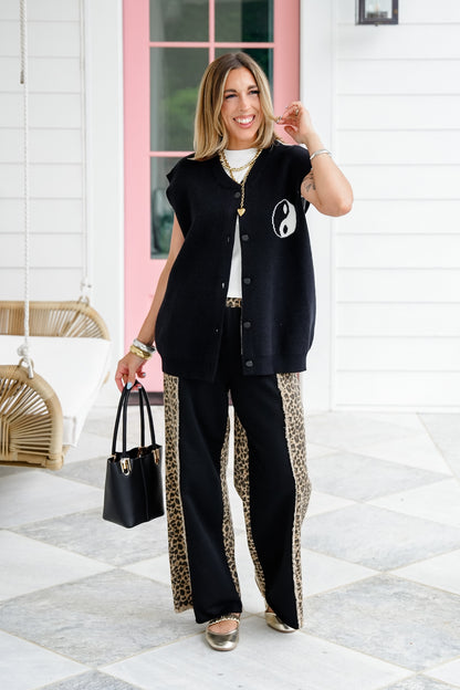 Black Ying Yang Button Down Sweater Vest
