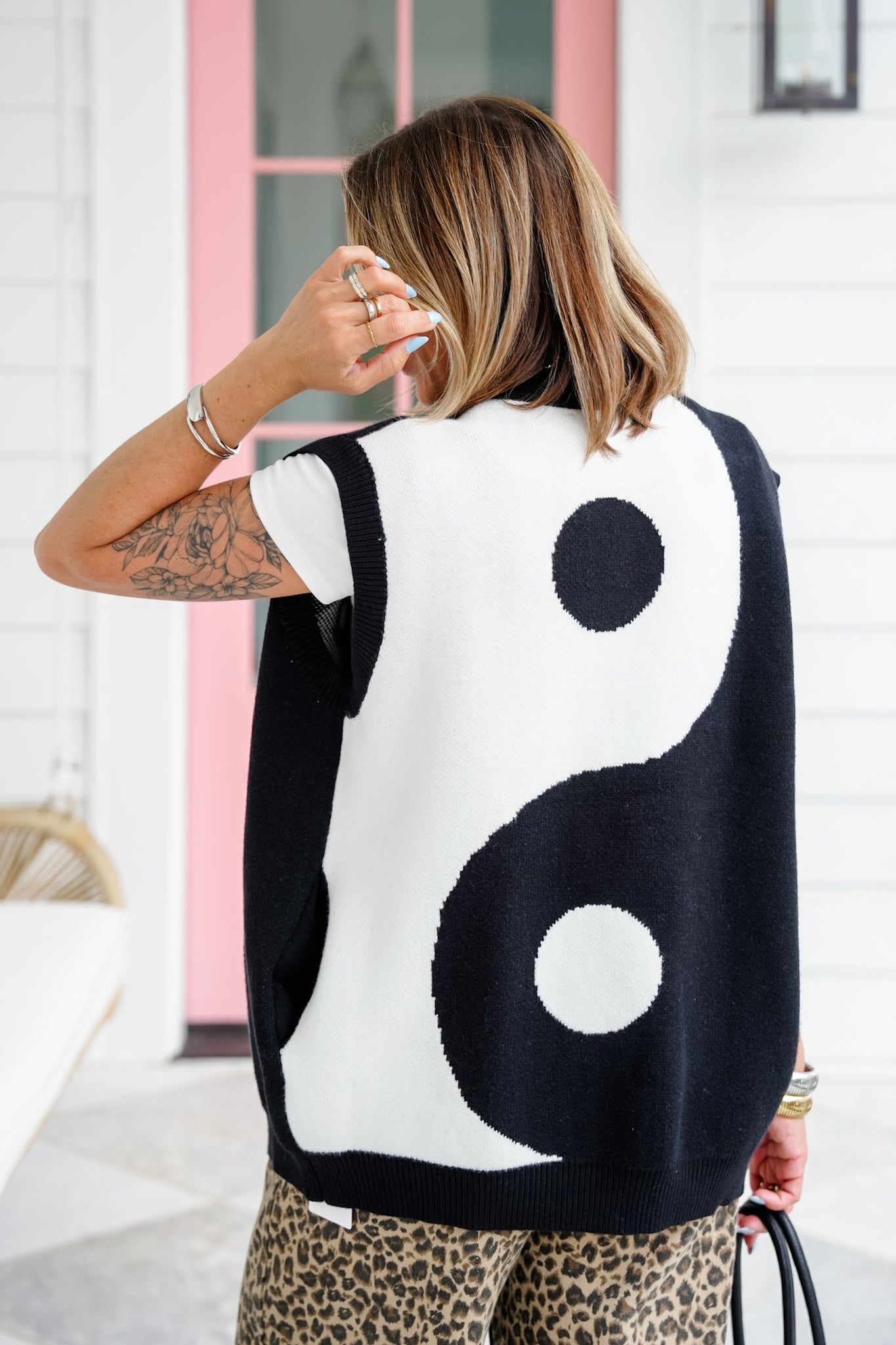 Black Ying Yang Button Down Sweater Vest