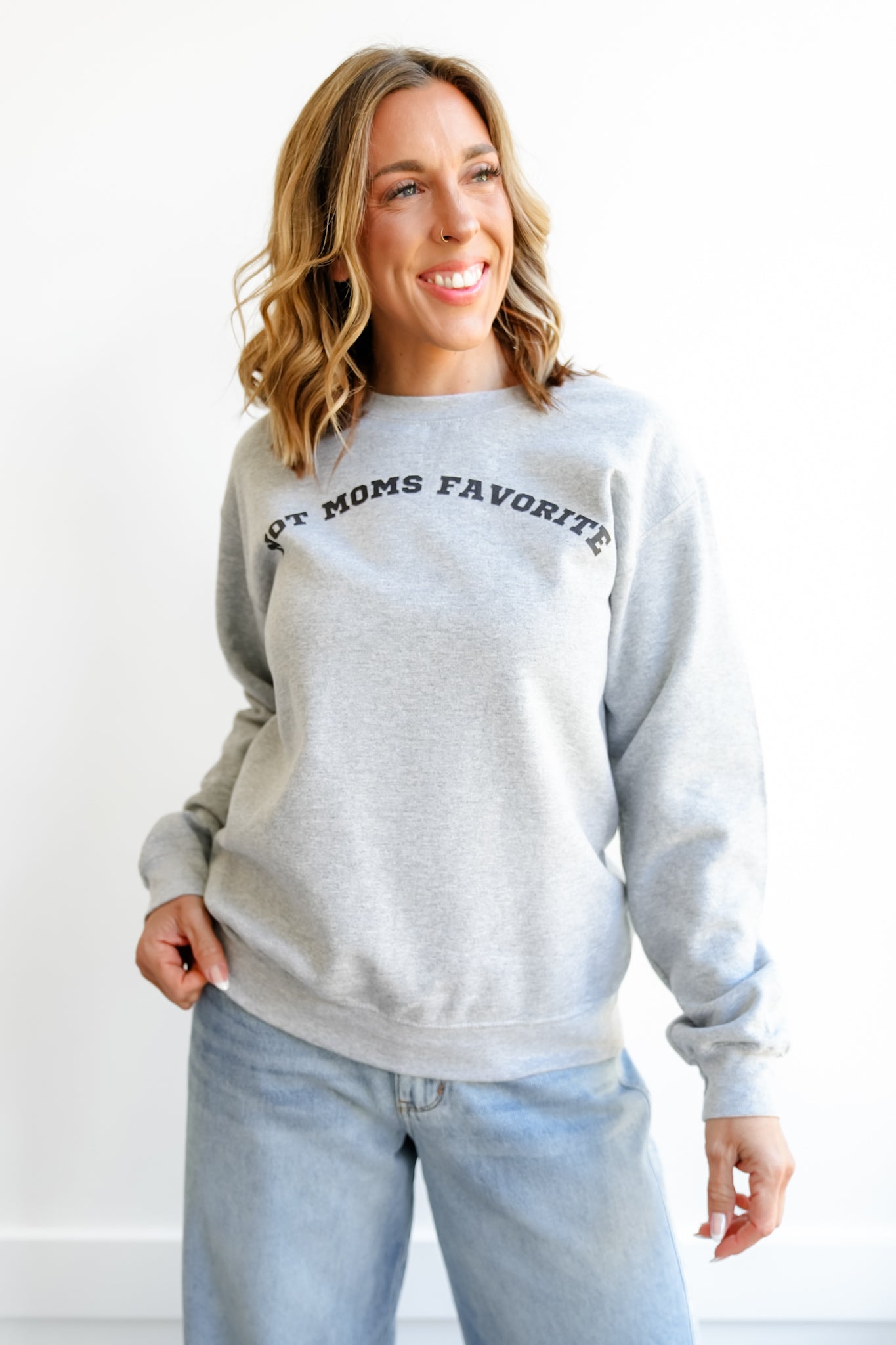 Plus/Reg Long Sleeve "Not Moms Favorite" Graphic Sweatshirt