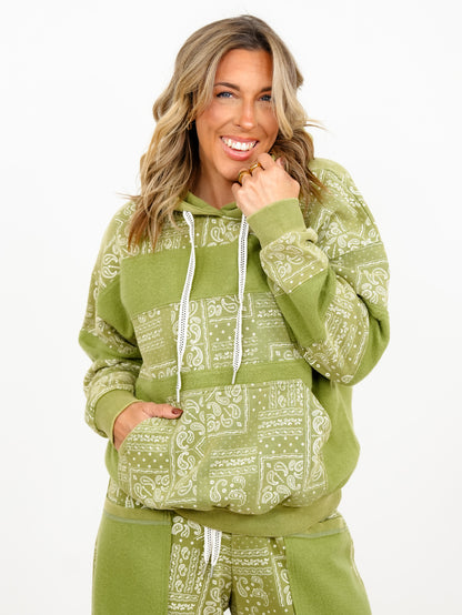 Paisley Patchwork Print Mineral Wash Hooded Pullover