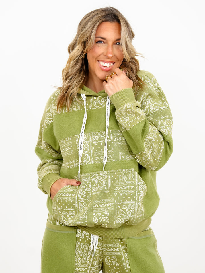 Paisley Patchwork Print Mineral Wash Hooded Pullover
