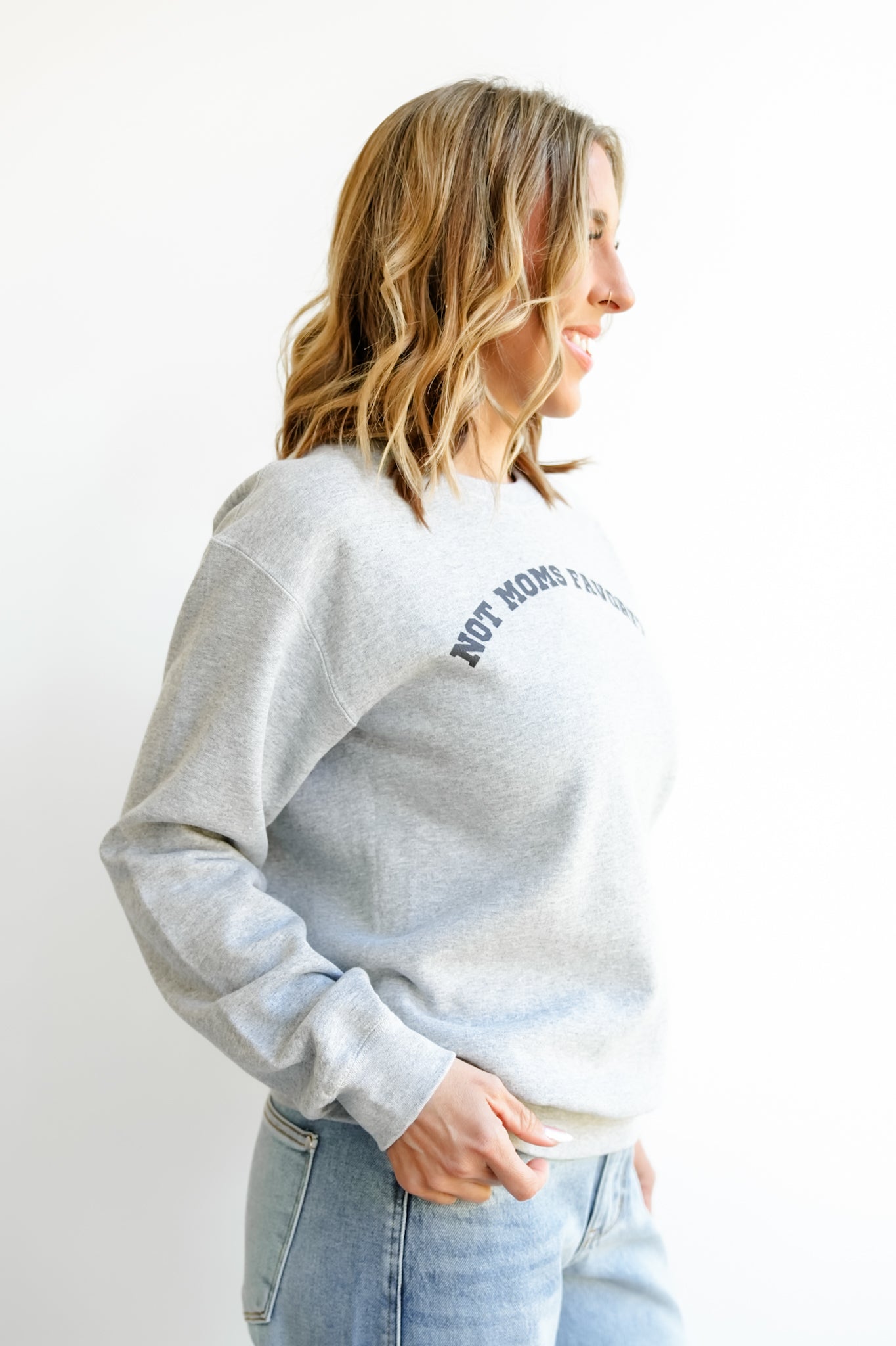 Plus/Reg Long Sleeve "Not Moms Favorite" Graphic Sweatshirt