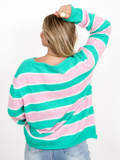 Soft Brushed Striped Long Sleeve Sweater - Freckled Poppy