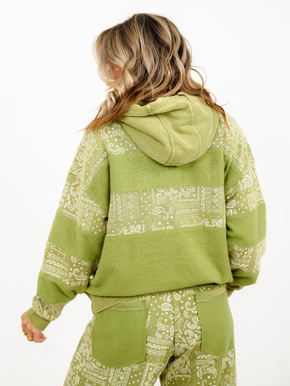 Paisley Patchwork Print Mineral Wash Hooded Pullover