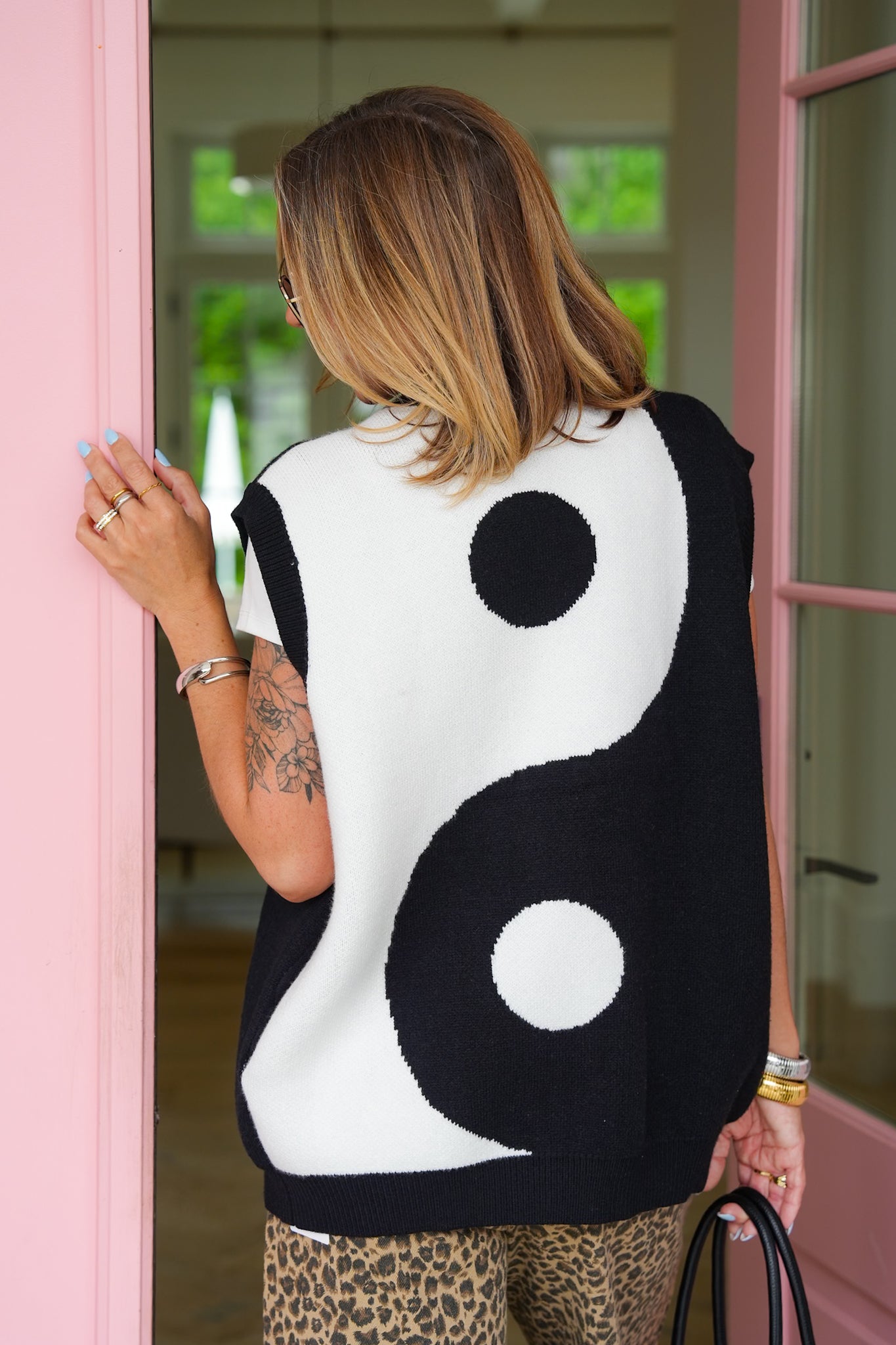 Black Ying Yang Button Down Sweater Vest