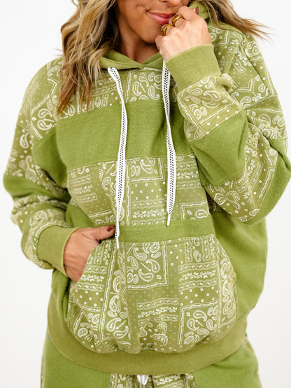 Paisley Patchwork Print Mineral Wash Hooded Pullover