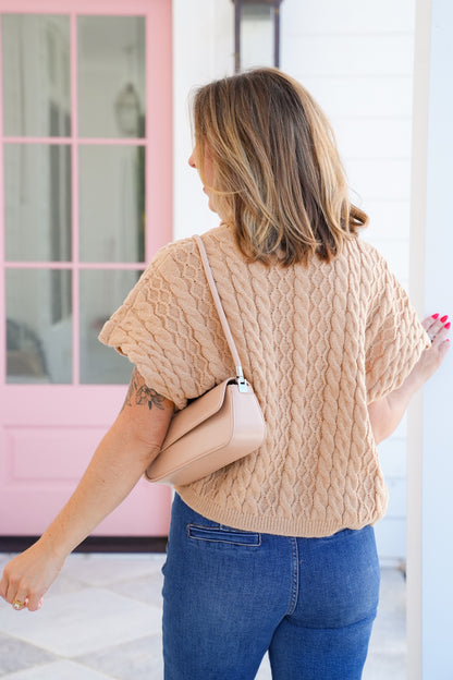 Plus/Reg Cable Knit Short Sleeve Pullover Sweater
