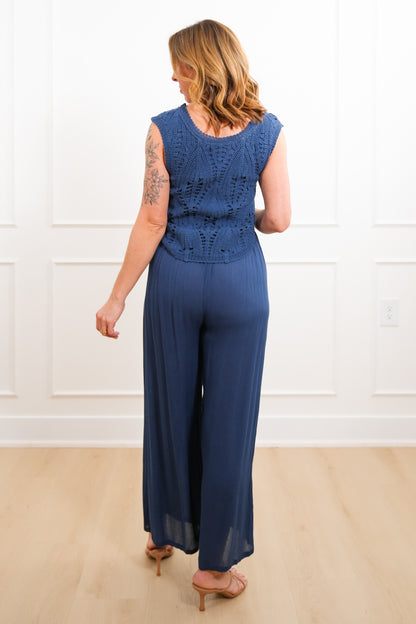 Sleeveless Crochet Top Wide Leg Jumpsuit