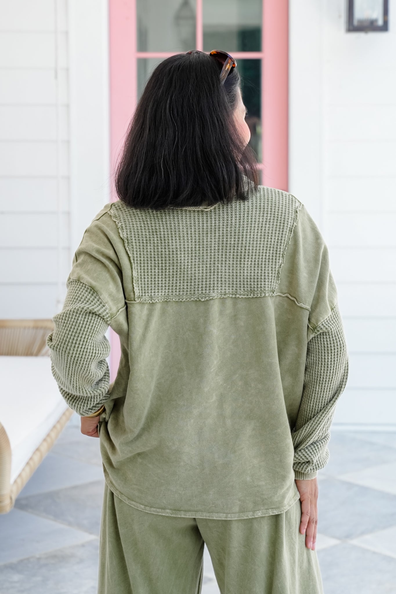 Mineral Wash Long Sleeve V-Neck Top