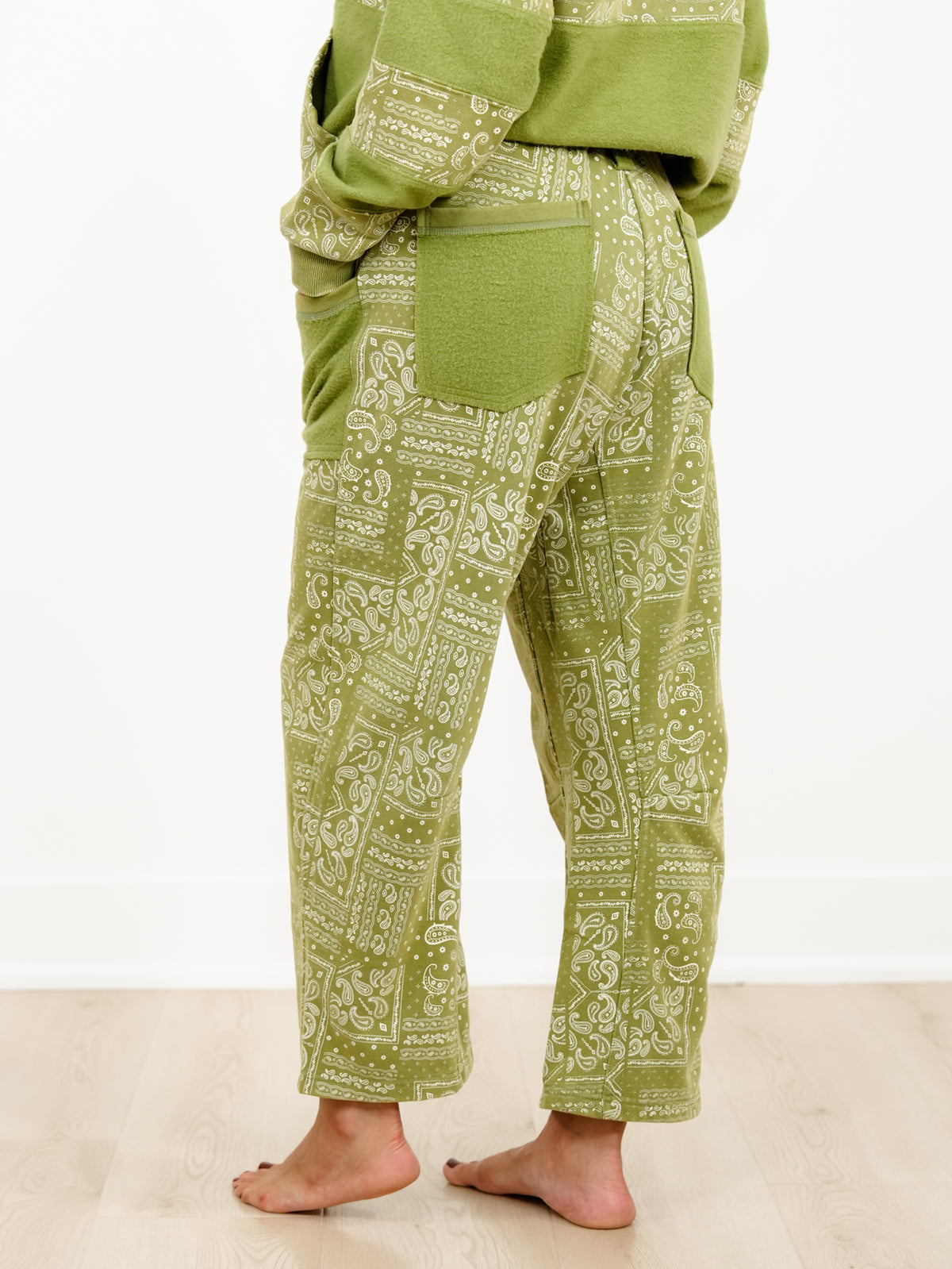 Paisley Patchwork Print Mineral Wash Barrel Leg Pants
