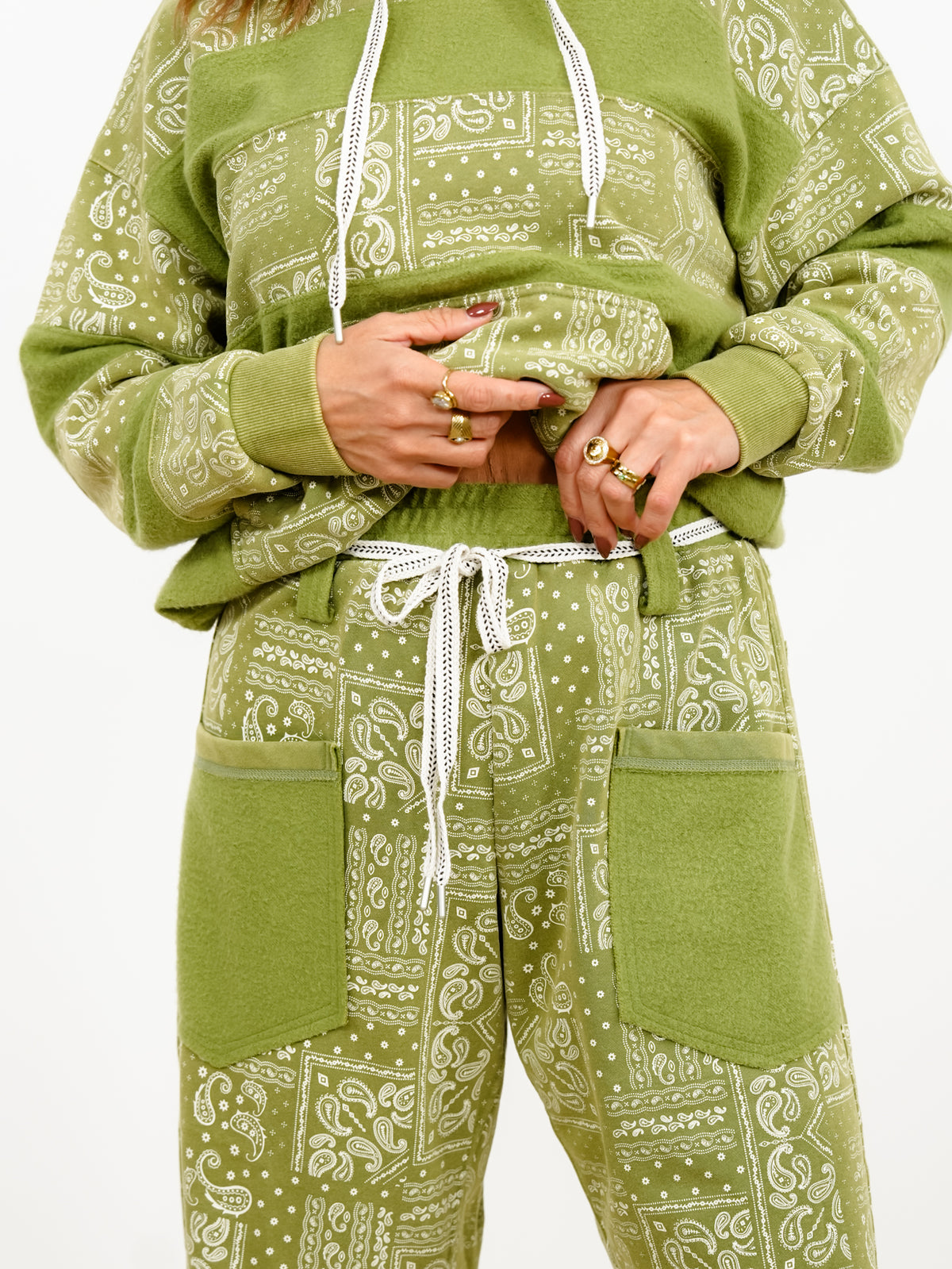 Paisley Patchwork Print Mineral Wash Barrel Leg Pants