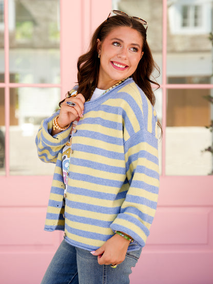 Plus/Reg Stripe Long Sleeve Button Down Cardigan