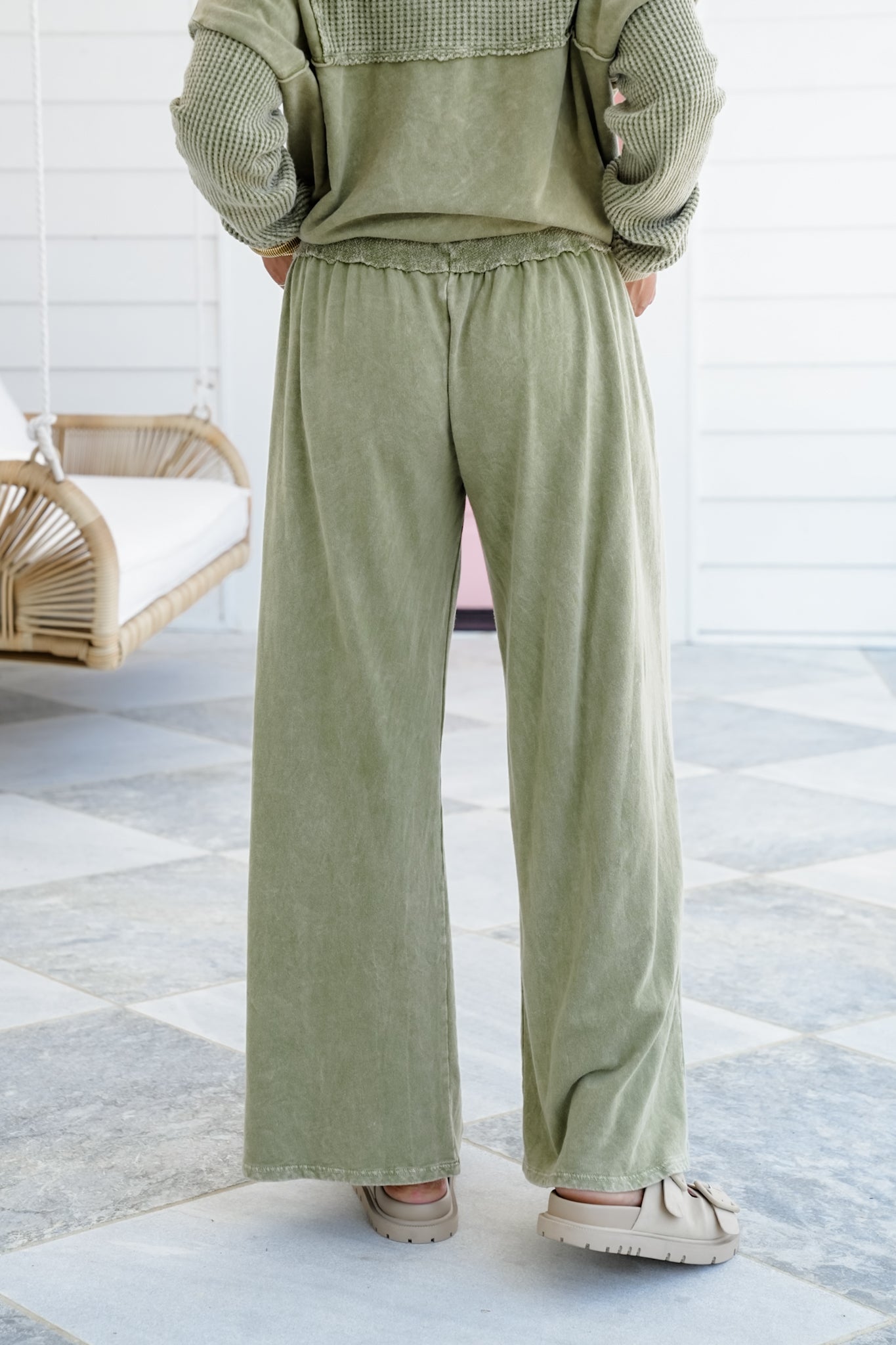 Mineral Wash Elastic Waist Wide Leg Pants