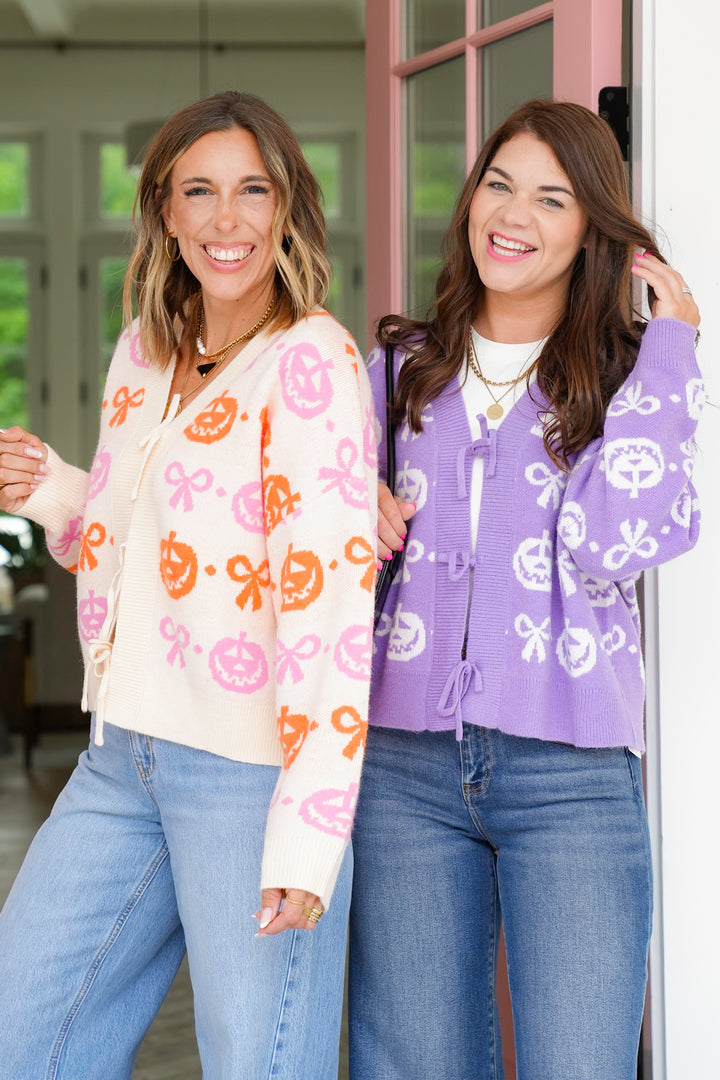 Knit Long Sleeve Jack O'lantern Cardigan with Bows