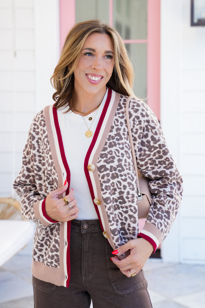 Leopard Print Long Sleeve Button Down Cardigan