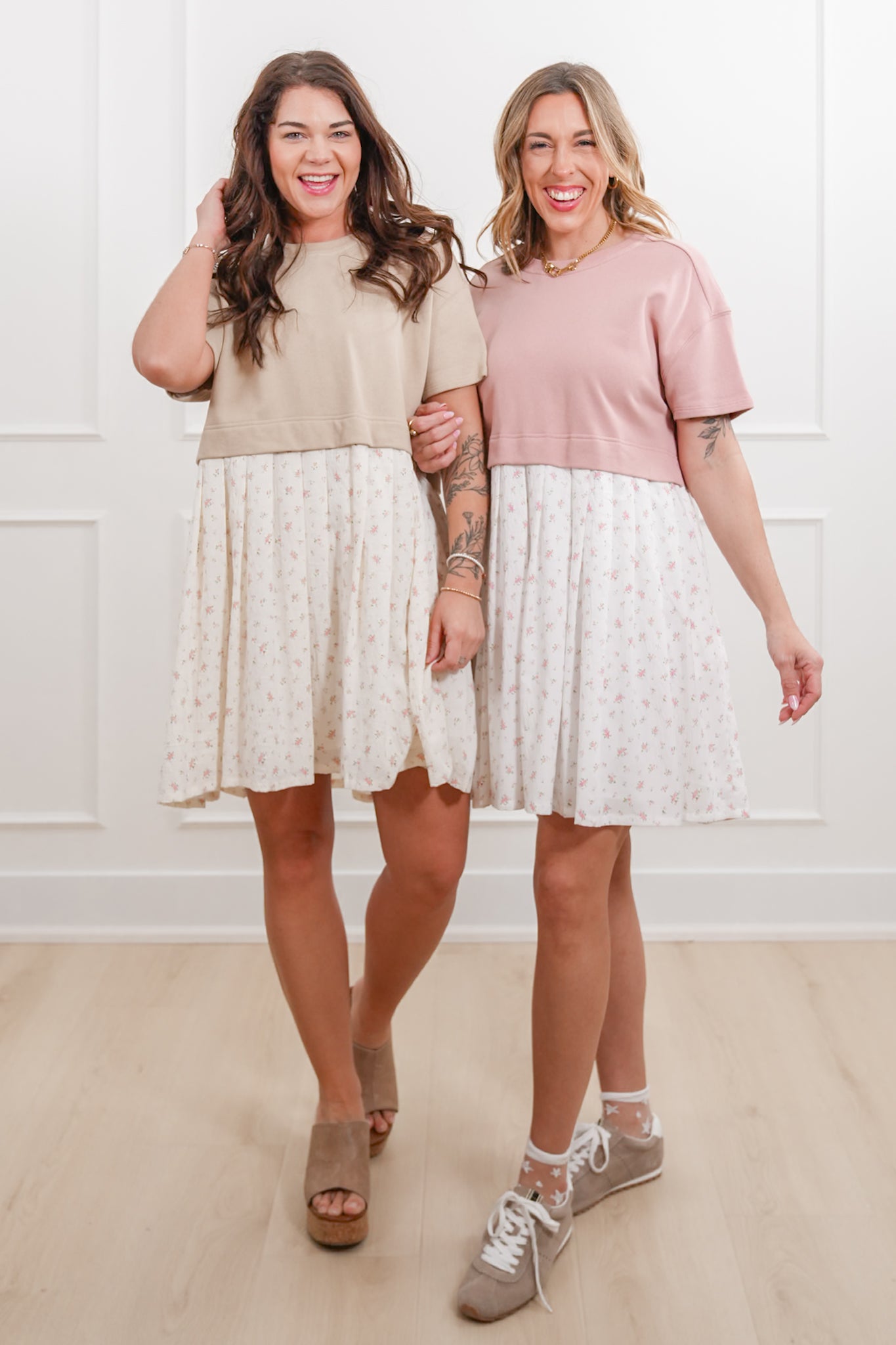 Short Sleeve Mixed Media Knit Floral Mini Dress