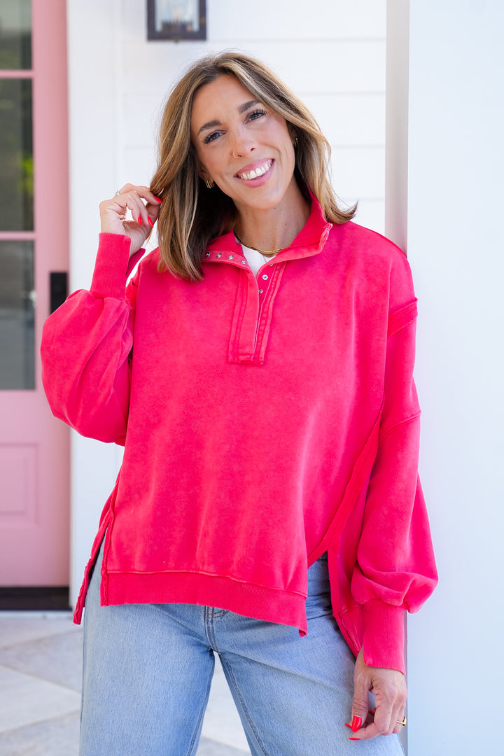 Long Sleeve Button Up Top With Reverse Seam