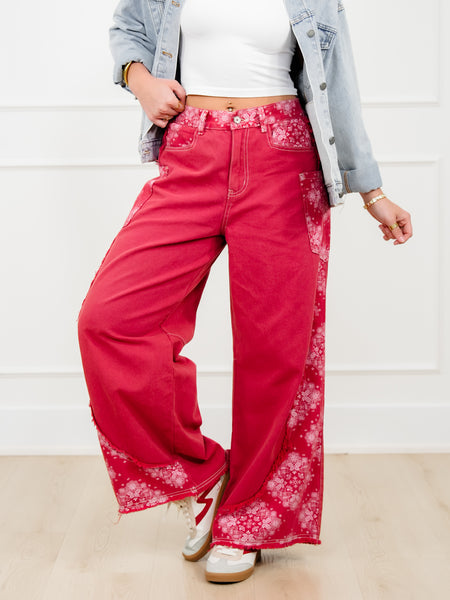POL Red High Waist Wide Leg Pants with Paisley Print – Freckled Poppy