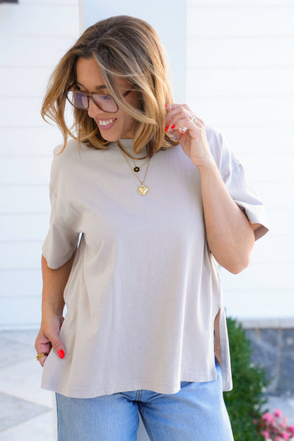 Mineral Wash Short Sleeve Tee with Side Slit Detail