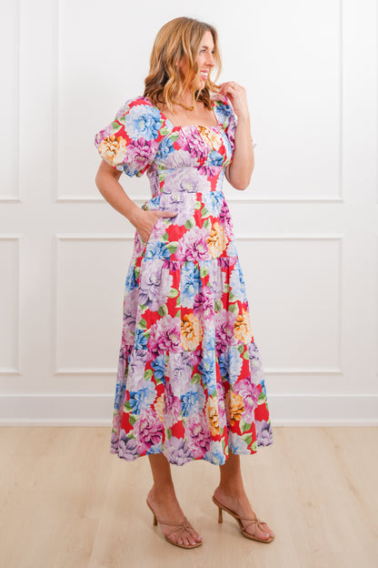 Floral Short Puff Sleeve Tiered Maxi Dress