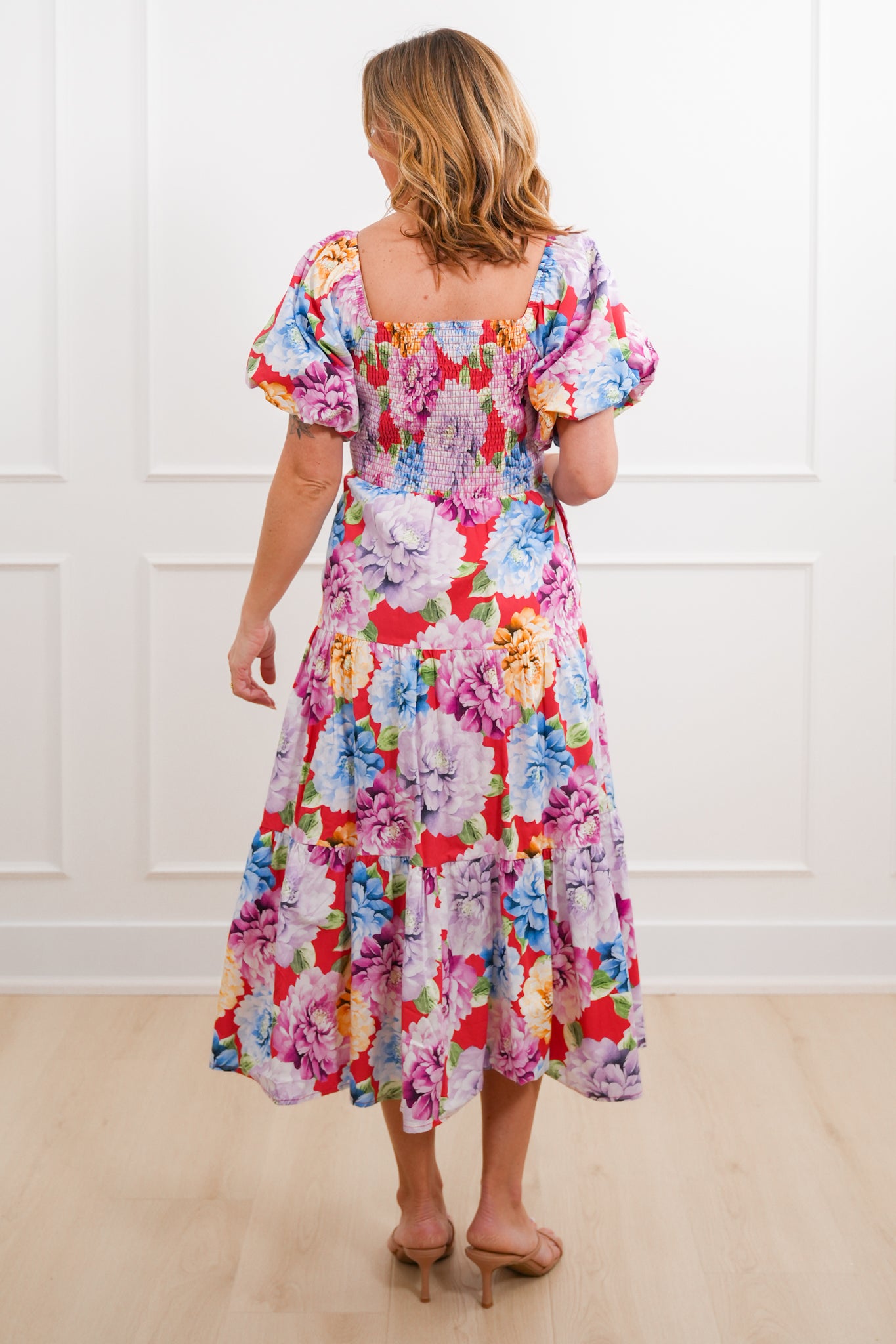 Floral Short Puff Sleeve Tiered Maxi Dress