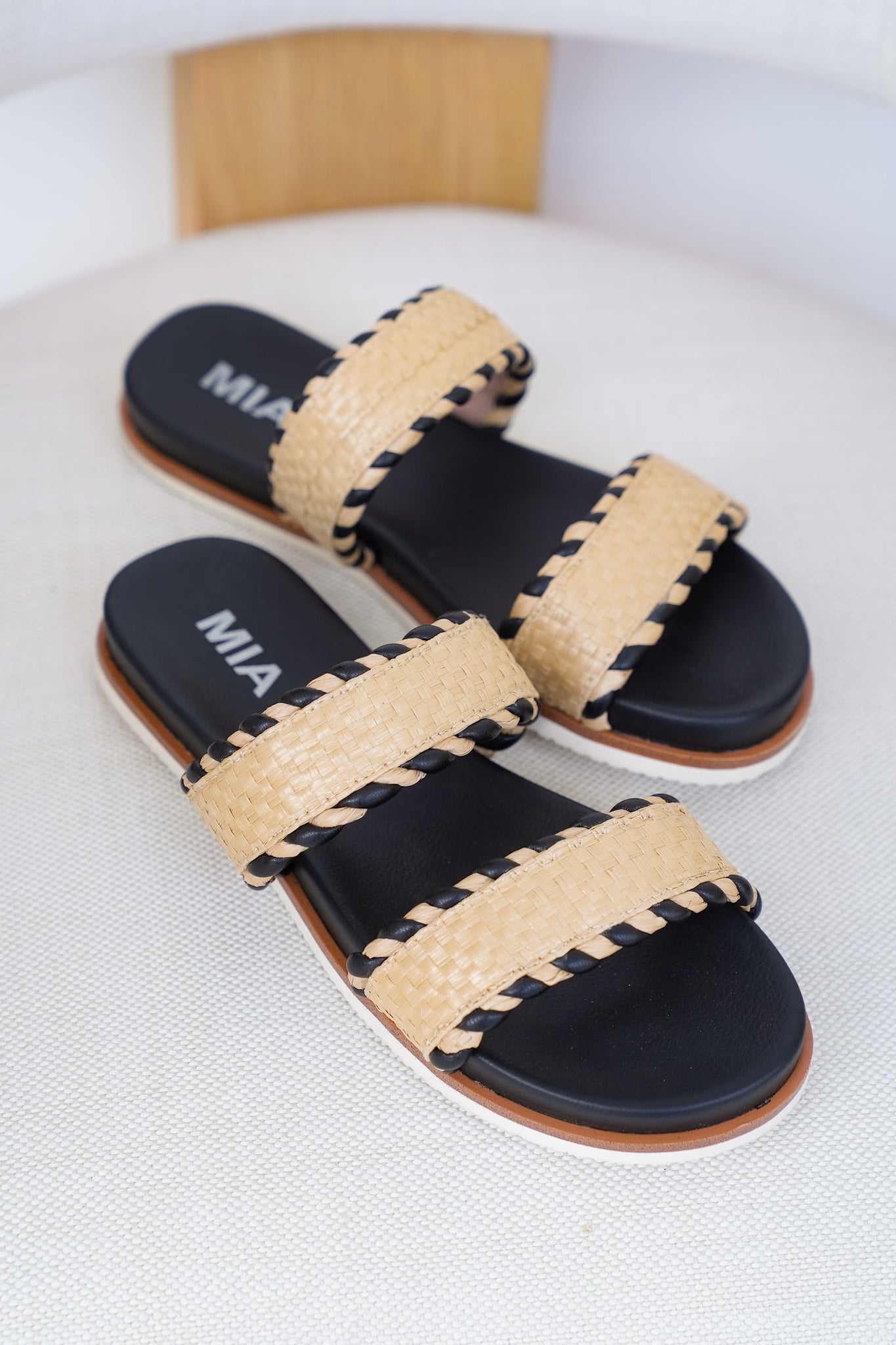 MIA Braided Double Strap Woven Slide Sandal