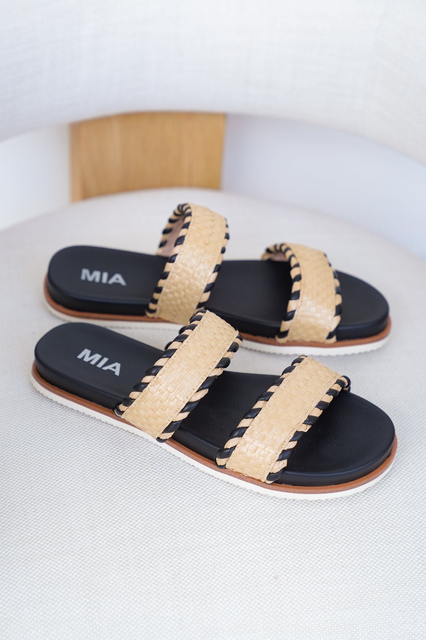 MIA Braided Double Strap Woven Slide Sandal