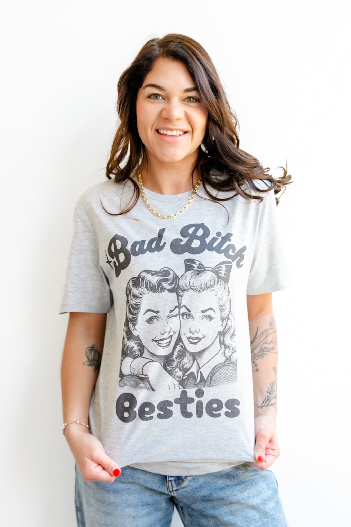 Plus/Reg Short Sleeve "Bad Bitch Besties" Graphic Tee