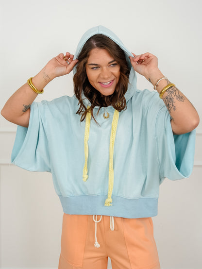 Blue Short Sleeve Top With Hood