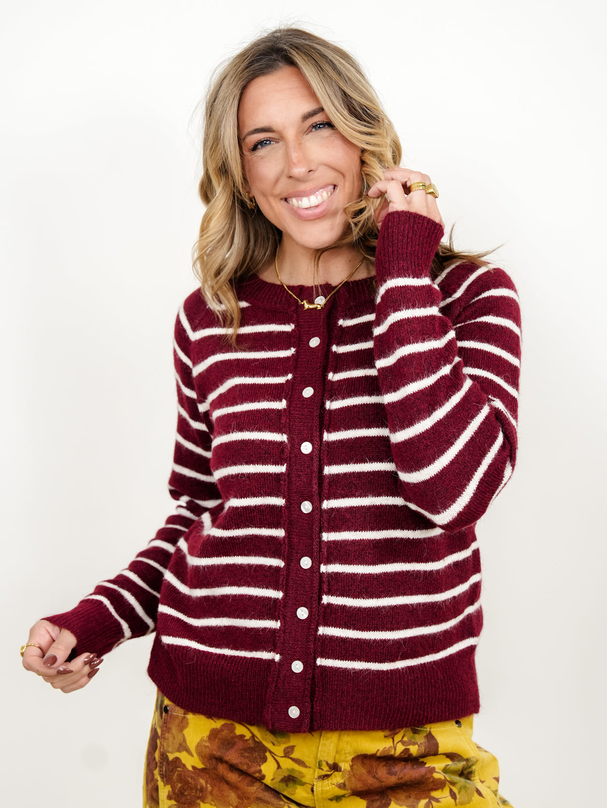 Stripe Long Sleeve Button Down Cardigan