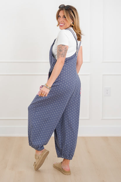 POL Stars & Stripe Print Sleeveless Jogger Overalls