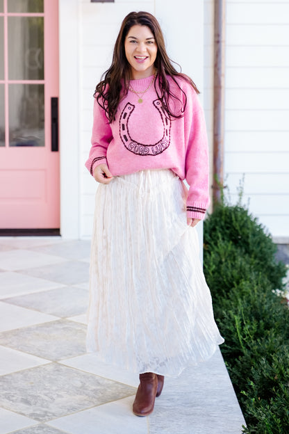 Long Sleeve "Good Luck" Horseshoe Pullover Sweater