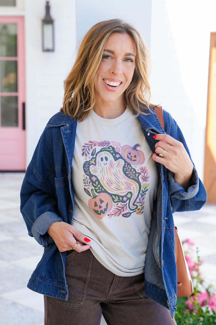 Plus/Reg Short Sleeve Ghostie Fall Pumpkin Graphic Tee