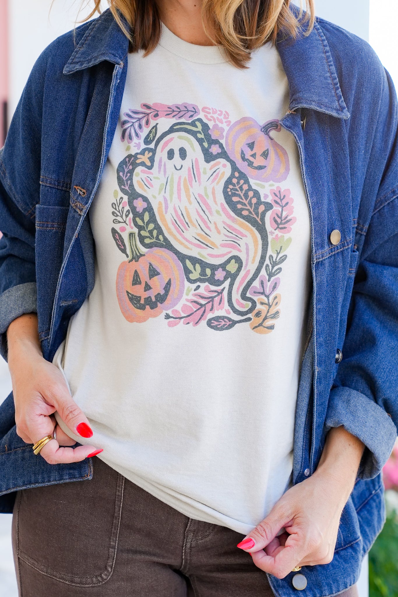 Plus/Reg Short Sleeve Ghostie Fall Pumpkin Graphic Tee