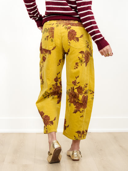 Floral Print Corduroy Barrel Leg Pants