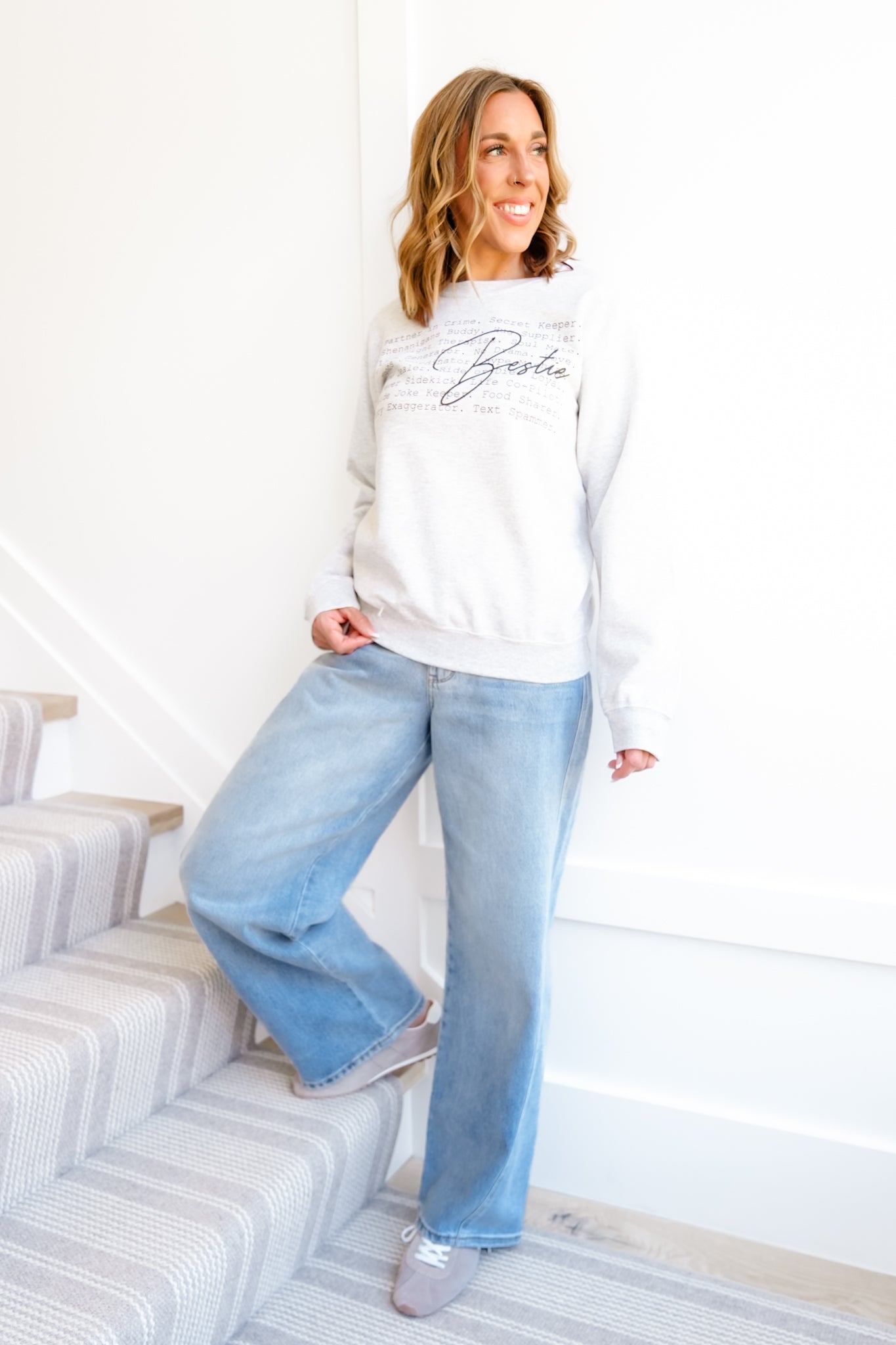 Plus/Reg Long Sleeve ""Bestie" Graphic Sweatshirt