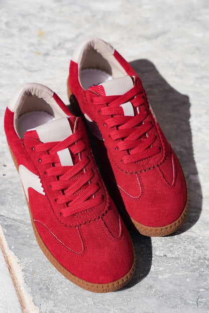Corky's "Spoiler Alert" Retro Vegan Suede Lace Up Sneakers with Contrast Detail