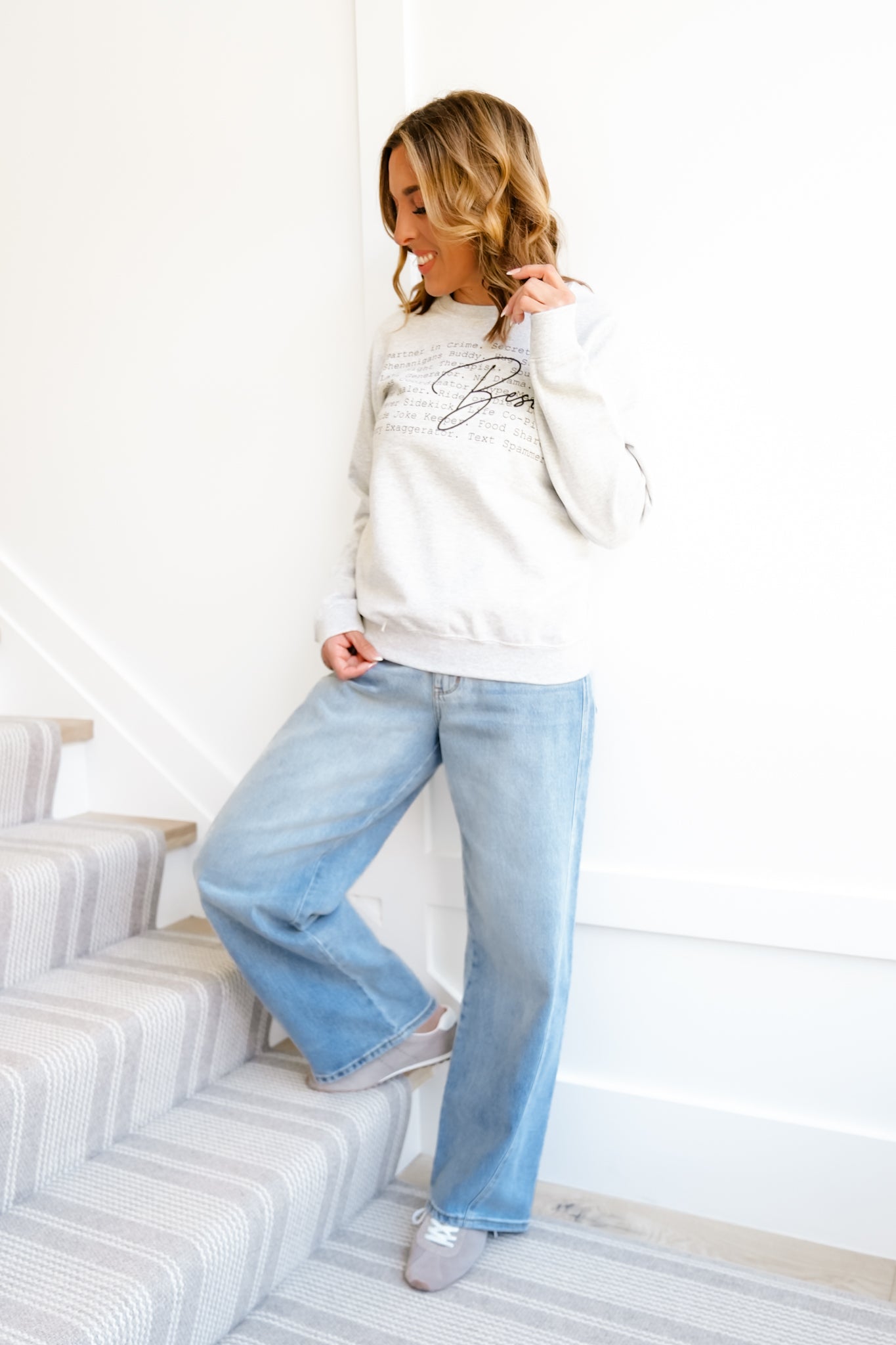 Plus/Reg Long Sleeve ""Bestie" Graphic Sweatshirt