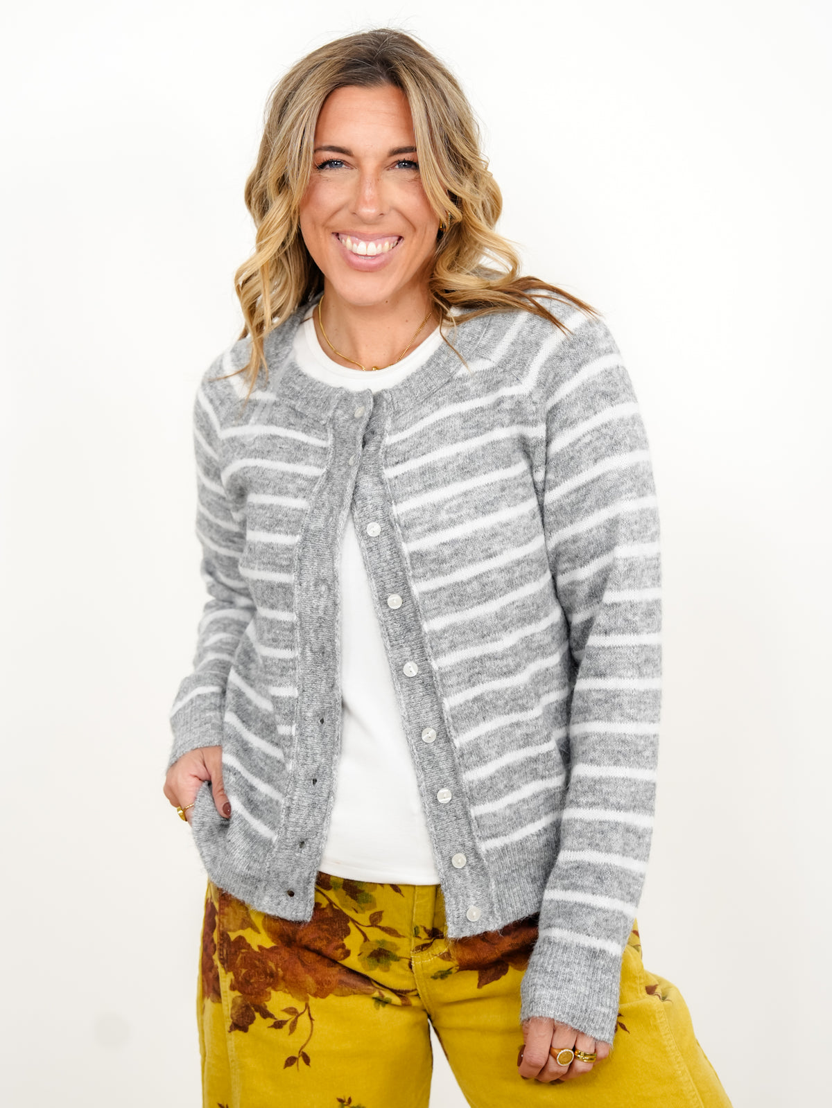 Stripe Long Sleeve Button Down Cardigan