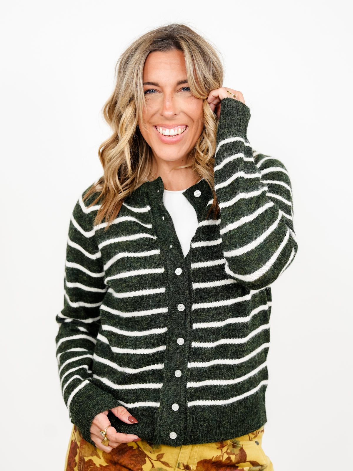 Stripe Long Sleeve Button Down Cardigan