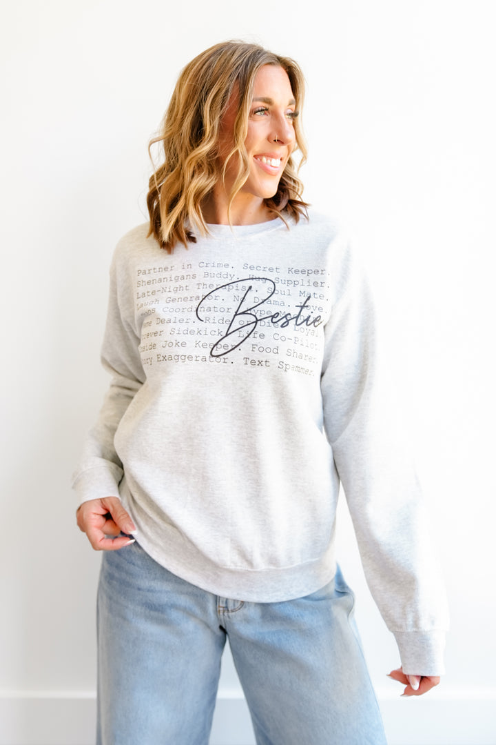Plus/Reg Long Sleeve ""Bestie" Graphic Sweatshirt
