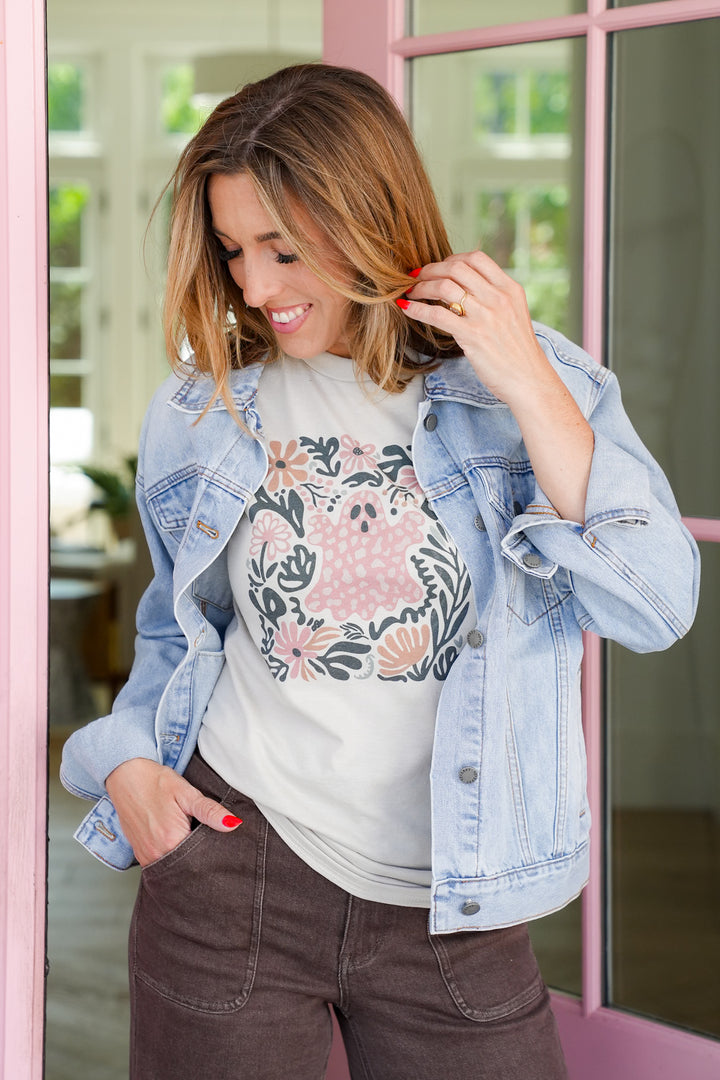 Plus/Reg Short Sleeve Pink Leopard Ghost Graphic Tee