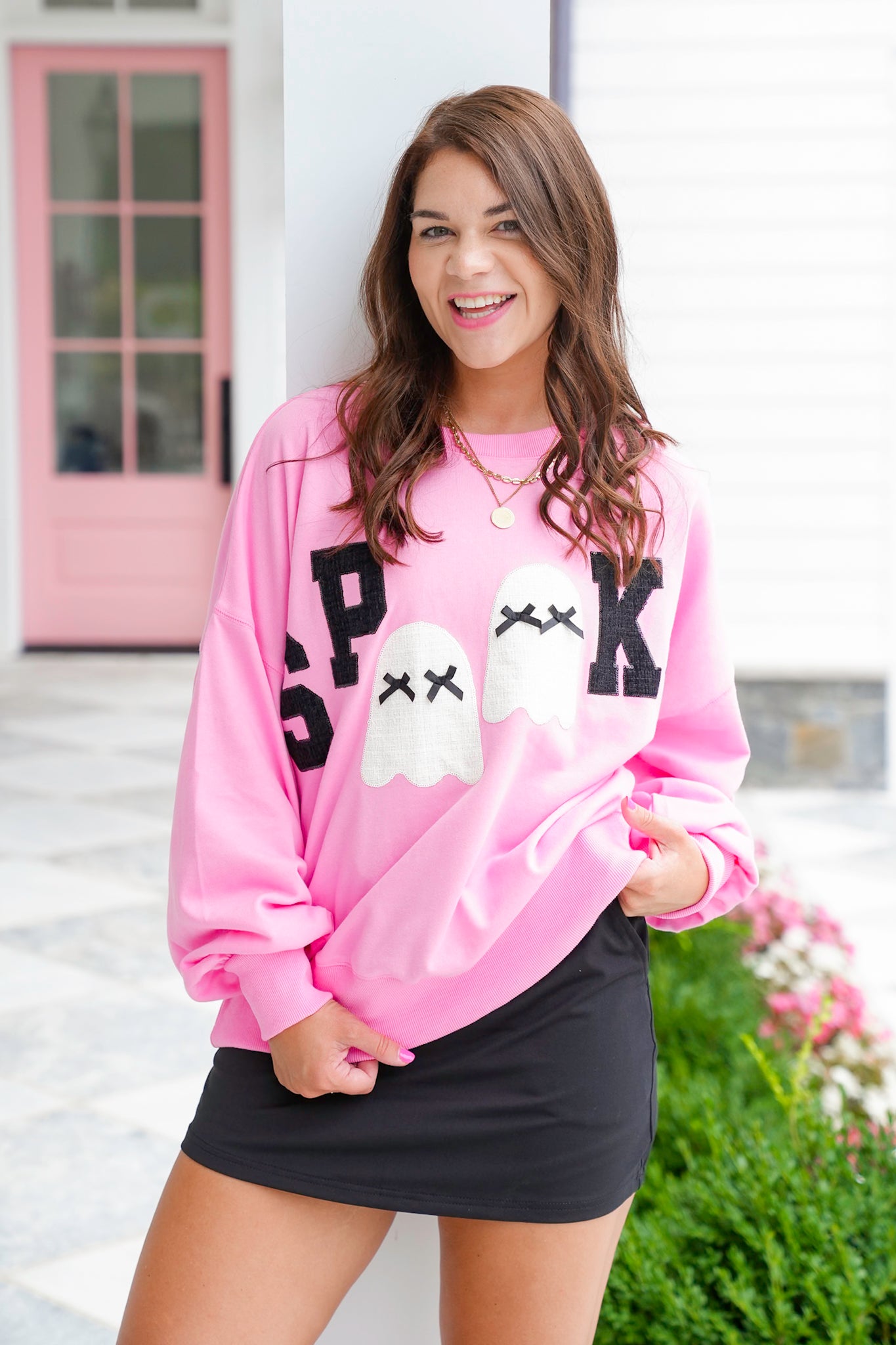 Long Sleeve "Spooky" Ghost Sweatshirt with Sequin Detail