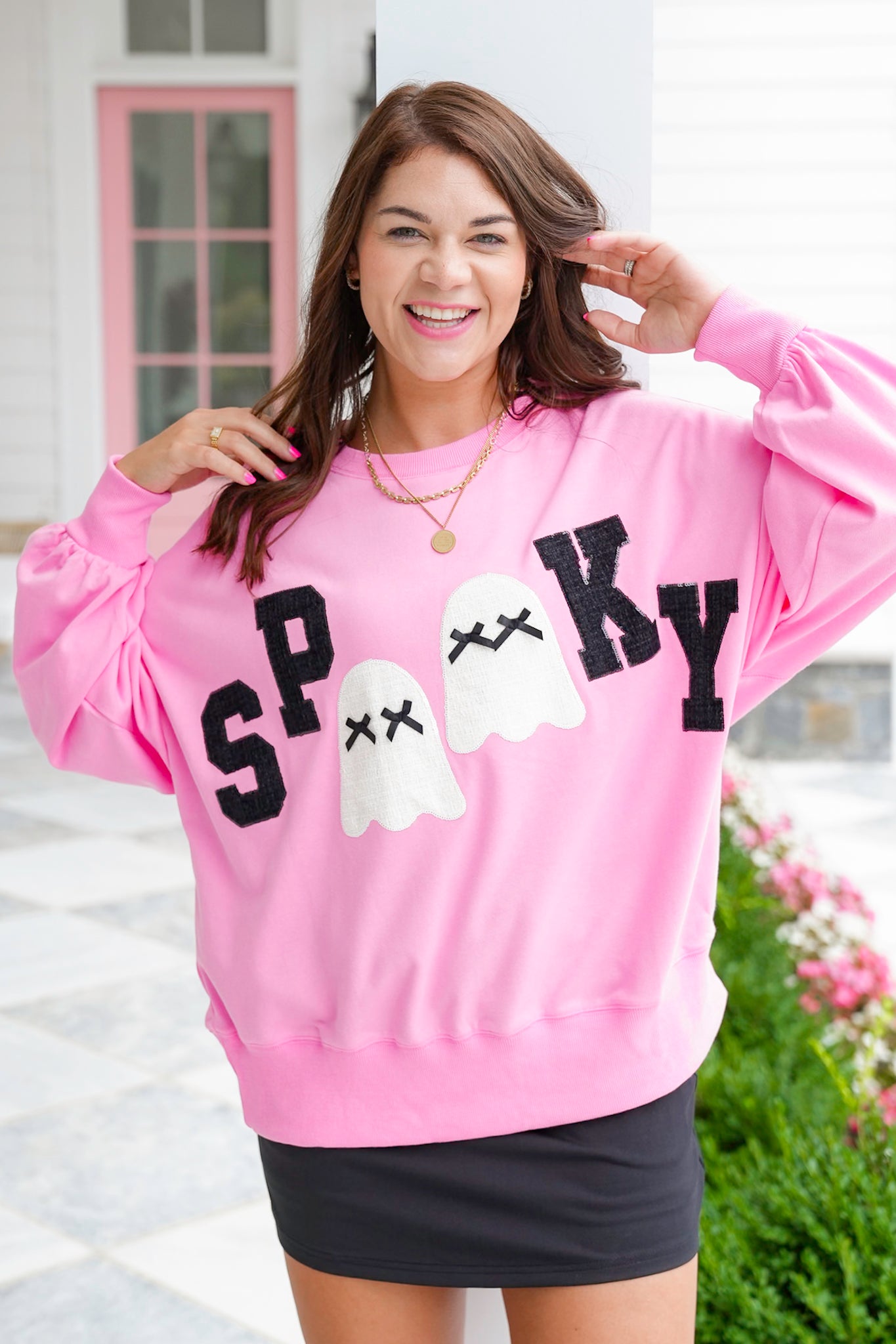 Long Sleeve "Spooky" Ghost Sweatshirt with Sequin Detail