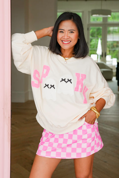 Long Sleeve "Spooky" Ghost Sweatshirt with Sequin Detail