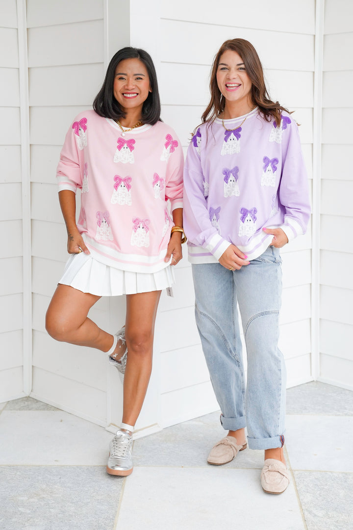 Long Sleeve Ghosts Sweatshirt with Velvet Bows
