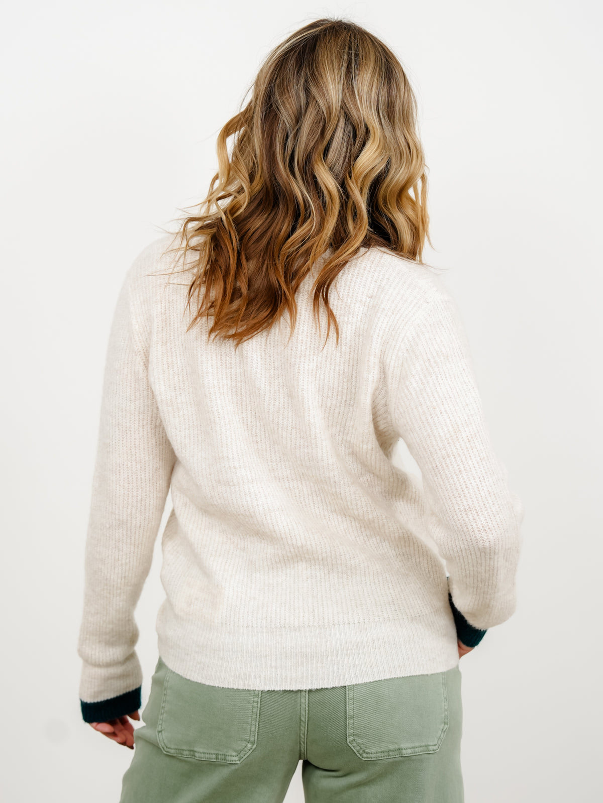 Long Sleeve Button Up Sweater with Contrast Trim
