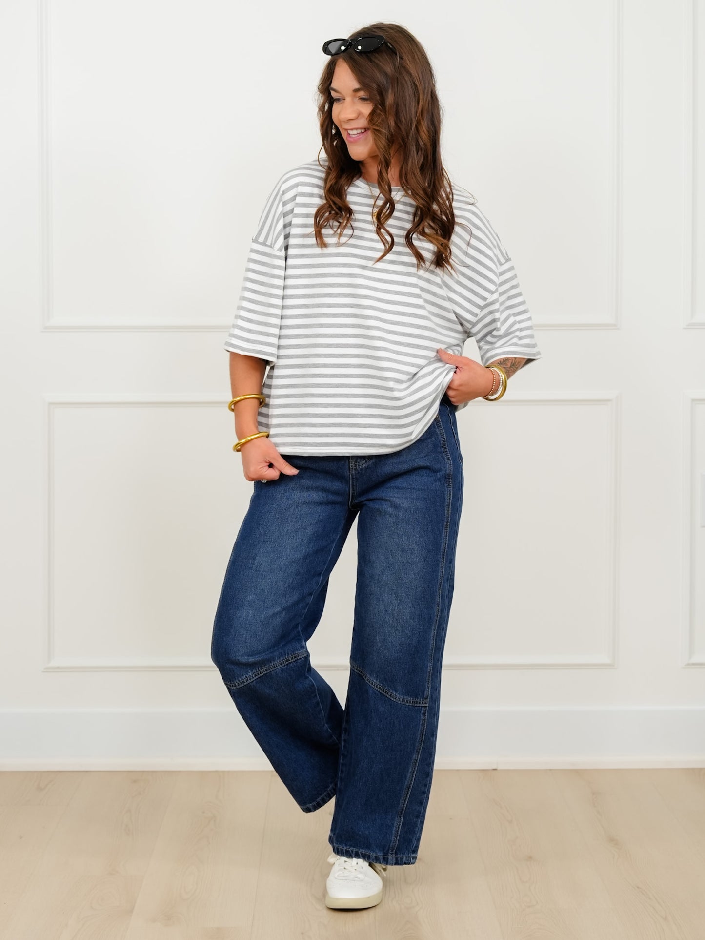 Stripe Short Sleeve Round Neck Top