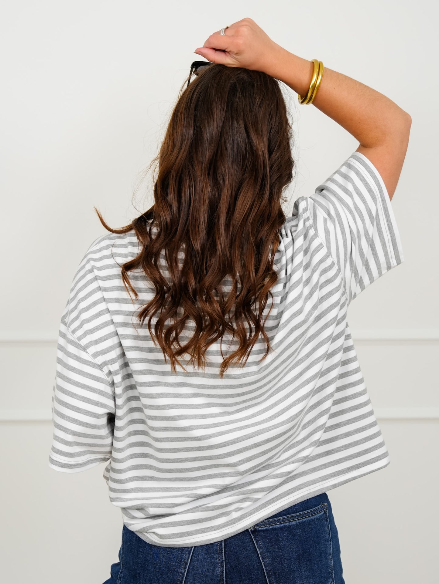 Stripe Short Sleeve Round Neck Top