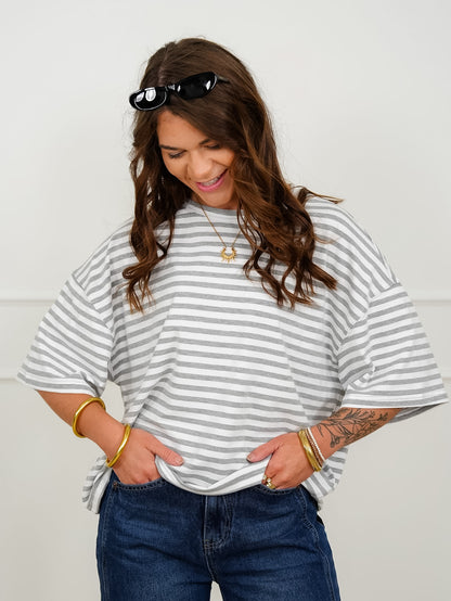Stripe Short Sleeve Round Neck Top